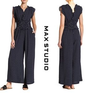 ✨NEW!✨ MAX STUDIO Women's Blue V-neck Polka Dot Shirred Waist Jumpsuit - XS